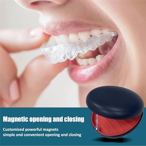 Maoerdental 2PCS Retainer Case Compatible with Invisalign,Cute Slim Aligner Case,Customized Magnetic Closure Orthodontic Retainer Cases (2 Pack Dark Blue + Red Silicone) - Thumbnail 4