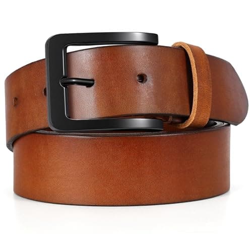 OZNDAS Men's Leather Belt Full Grain Leather Belts for Men Handmade Real Solid Top-Grain Leather Heavy-Duty Work Belt Gifts Brown Leather Belt for Wasit 40"-43" - Image 1