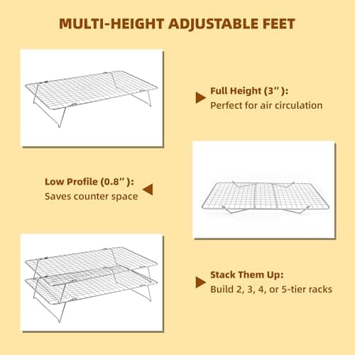 JINANJUNGU Cooling Rack, 3 Tier Stackable Cooling Racks for Cooking Baking Roasting, Multi-Level Collapsible Cookie Rack for Cakes, Oven Safe & Easy Clean (Silver, 3-Tier) - Thumbnail 5