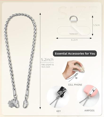 ROCONTRIP Metal Phone Lanyard with Gold Chain Detachable Phone Chain Wristlet with 2 Tether Tabs Universal iPhone Wrist Strap Premium Metal Buckles,Non-Rust,Unbreak iPhone Wristlet For Travel Shopping - Thumbnail 4