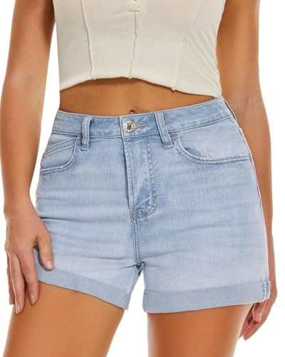 VIPONES Jean Shorts Ladies Denim Casual Shorts Stretch Petite Raw Hem Frayed Blue Short Jeans(1831,14) - Image 1