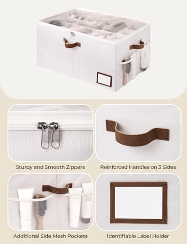 StorageWorks Shoe Organizer for Closet, Shoe Storage with Side Mesh Pocket, Shoe Cubby With Clear Cover, Storage Shoe Containers for Sneakers and Sandals, Fits up to 20 Pairs, Beige - Thumbnail 3