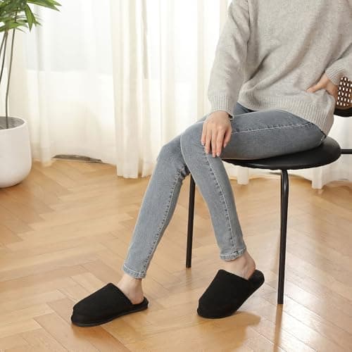Parlovable Women's Memory Foam House Slippers - Polar Fleece Lining Non-Slip Indoor Shoes Black 9-10 - Thumbnail 2