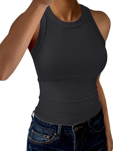 GKBK Racerback Tank Tops for Women High Neck Ribbed Sleeveless Fashion 2026 Summer Casual Basic Slim Fit Top Shirts Black XL - Image 1