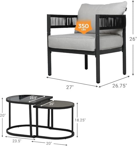 Grand patio 4-Piece Outdoor Conversation Set with 2 Single Chairs and 2 Patio Coffee Tables, Wicker Furniture Set - Thumbnail 2