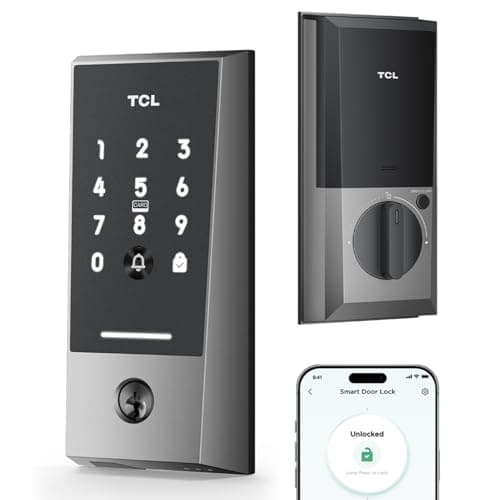 TCL Wi-Fi Smart Lock D2 - Keyless Entry Door Lock with Key Fob, Built-in Doorbell, Touchscreen Keypad, App Remote Control, Easy Installation, No Bridge Required, IP54 Waterproof (Dark Grey) - Image 1