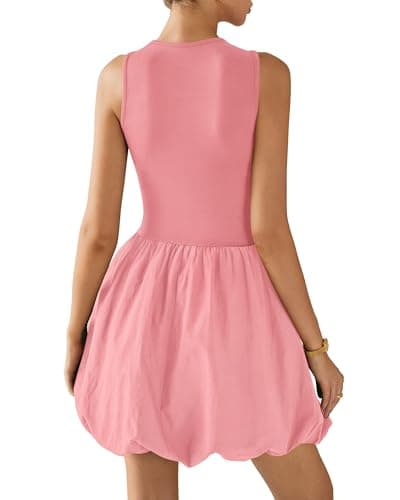 KIRUNDO Summer Bubble Dress for Women 2026 Casual Mini Spring Bodycon Cocktail Dresses Sleeveless Drop Waist Sundress Beach(Pink, Medium) - Thumbnail 2
