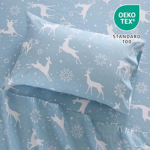 CAROMIO Christmas Sheets Full, Soft Brushed Microfiber Bed Sheet Set, 16 Inches Deep Pocket Fitted Sheet Winter Holiday Sheets Set (Blue, Full) - Thumbnail 3