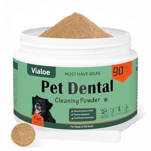 Vialoe Dog Teeth Cleaning Powder 200g – Enzymatic Plaque & Tartar Remover with Probiotics 0.5B CFU – Natural Brown Algae & Green Tea for Fresh Breath – Dental Powder for All Dogs, 90-Day Supply