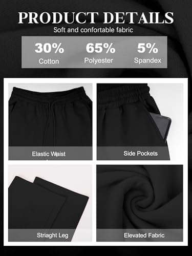 Bellcoco Womens Wide Leg Sweatpants High Waisted Baggy Track Pants Drawstring Casual Athletic Pants with Pockets Black L - Thumbnail 6