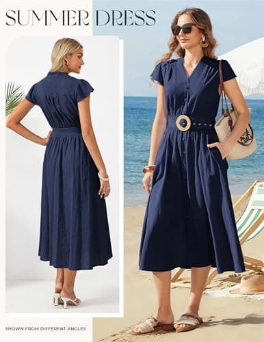 GRACE KARIN Women's Short Sleeve V Neck Dress,Casual Summer Dress,Flowy A Line Maxi Dresses Navy Blue XL - Thumbnail 2