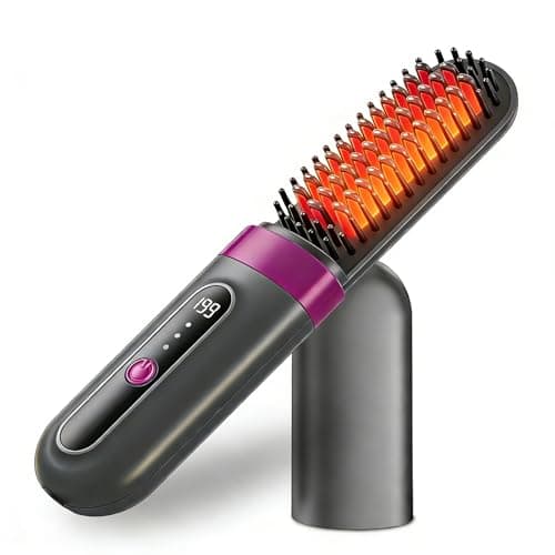 Cordless Hair Straightener Brush - Portable, Fast-Heating Styling Tool with Protective Dust Cover - 3 Temperature Settings, 300 Million Negative Ions for Frizz-Free Styling On-The-Go & Travel Use - Image 1