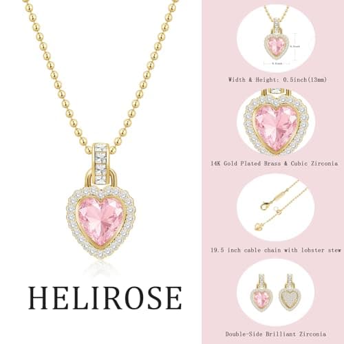 Helirose 18K Gold Plated Heart Necklace for Women, Trendy Dainty Love Pendant Necklaces for Women, Birthday Jewelry Presents for Her, Mom and Wife (Pink) - Thumbnail 3
