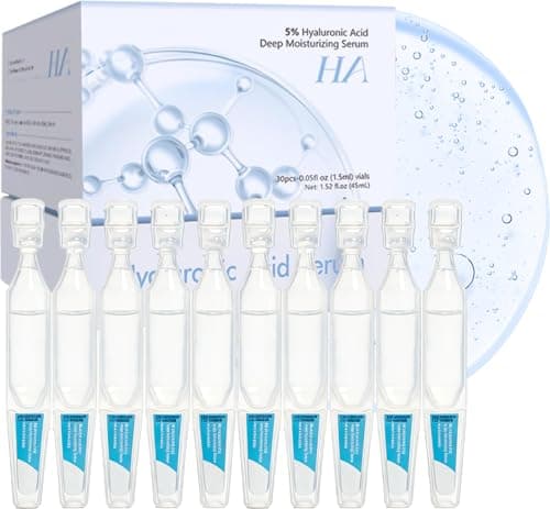5% Hyaluronic Acid Serum for Face, 4D Multi-Layer Hydration, Ultra Hydrating Anti-Aging Serum, Moisturizer for Dry & Sensitive Skin, Pre-Makeup Skincare, Single-Use Ampoule 0.05fl oz x 30e