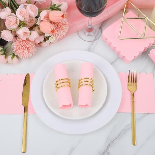 NatNarr 120 Pcs Cocktail Napkins Pink Paper Napkins Light Pink Dessert Beverage Napkin Cute Scalloped Party Napkin for Mothers Day, Baby Bridal Shower, Birthday, 5 x 5 Inch - Thumbnail 6