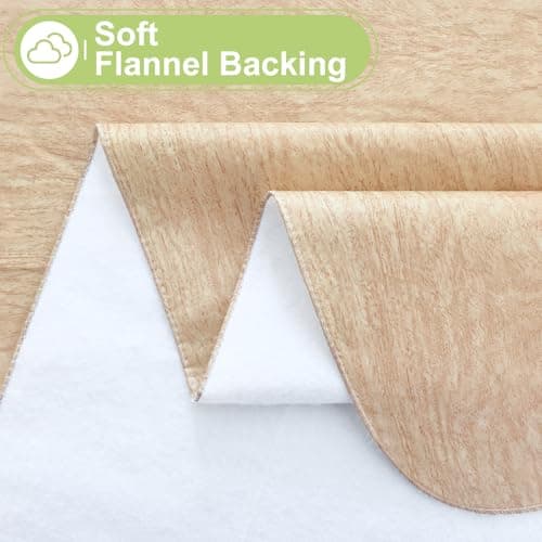 Smiry Rectangle Table Cloth, Waterproof Vinyl Tablecloths with Flannel Backing, Wipeable Spillproof Plastic Wood Grain Table Cover for Dining, Indoor and Outdoor (Beige, 60 "x 84") - Thumbnail 5