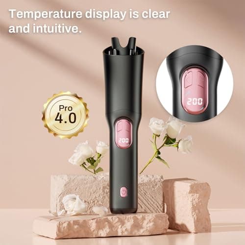 UOEPOWA Automatic Rotating Wireless Curling Iron, USB-C Rechargeable, Negative Ion Ceramic, Anti-Burn & Anti-Tangle, Ideal Choice for Women, Space-Saving Portable Design for Home & Travel(Black) - Thumbnail 5