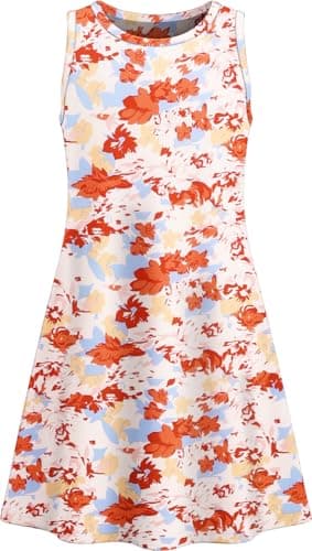 Girls Sleeveless Summer Dress Kids Crewneck Casual Mini Floral A Line Beach Sundresses with Pockets 5-14 Years Red Pink Flower XS - Thumbnail 5