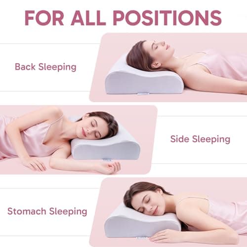 Ergonomic Memory Foam Pillow 2 heights: Mid-Low, Cervical Support Relieve Neck Back Pain, Breathable Cool Ice Silk Anti-Wrinkle Cover, SGS Certificates, for Side Back Stomach Sleeper, Queen Size - Thumbnail 4