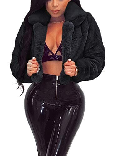 RAMOUG Women Shaggy Faux Fur Coat Fluffy Jacket Open Front Long Sleeve Cardigan M Black - Image 1