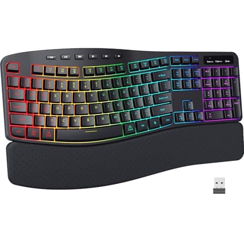 COLIKES Wireless RGB Backlit Keyboard, 2500mAh Rechargeable Keyboard with 15 RGB Lighting Effects, 5 Brightness Modes, Multimedia Keys, Silent Ergonomic Keyboard for PC Computer Laptop Windows Mac - Image 1