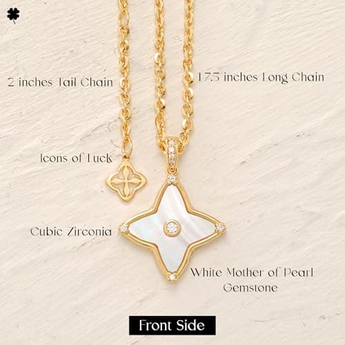 MYEARS Women Clover Necklace Pendant Mother of Pearl Cubic Zirconia 14K Gold Simple Dainty Chain Everyday Trendy Lucky Jewelry - Thumbnail 4