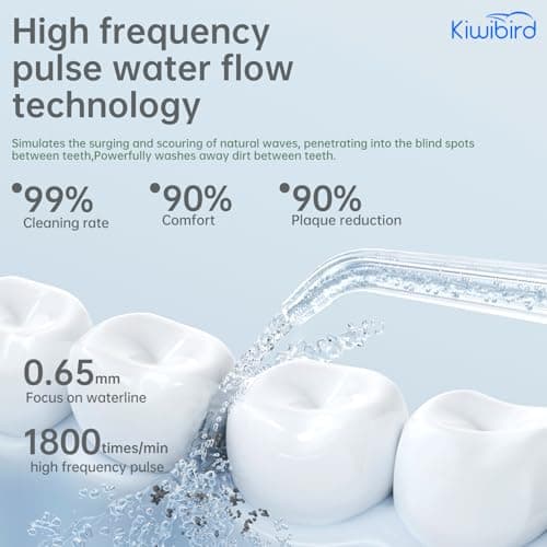 KIWIBIRD Mini Water Flosser for Travel, Ultra-Portable Cordless Oral Irrigator with UVC Light, IPX8 Waterproof 3 Modes, 230mL Teeth Cleaner for Tonsil Stones & Braces Care - Home & Travel (Purple) - Thumbnail 2