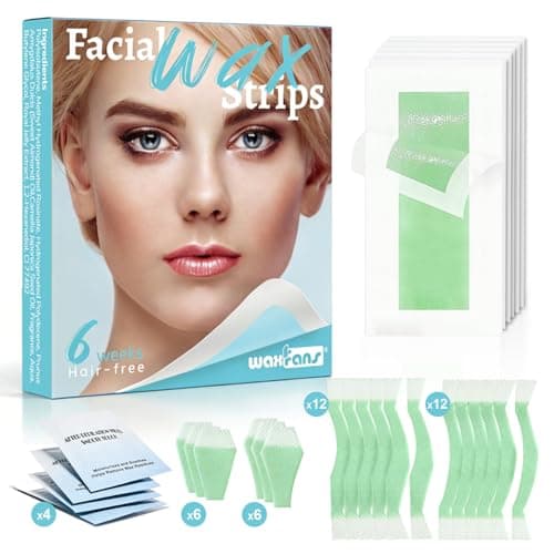 Waxfans 56PCS Wax Strips for Face, Eyebrow Wax Strips for Hair Removal, Waxing Kit for Women's Lip,Chin,Bikini,Underarms,Legs,Cejas | 56ct Face Wax Strips with 4 Post-wax Oil Wipes(Blue) - Image 1