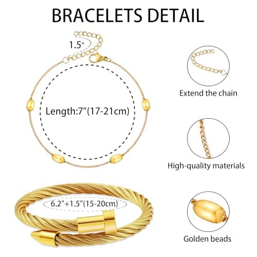 LCTrusttmor Gahna 18K Gold Plated Beads Bracelets for Women, Stackable 18K Gold Plated with Adjustable Link Chain Set Dainty Trendy Jewelry Gifts - Thumbnail 4
