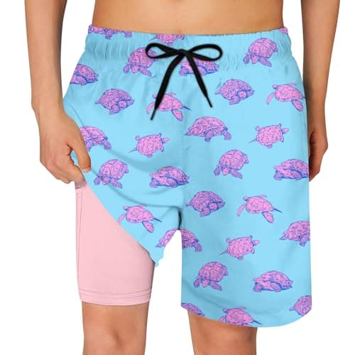 Cozople Boys Summer Swim Trunks Size 8 Quick Dry UPF Beach Boards Shorts Stylish Sea Turtle Bathing Shorts with Compression Boxer Brief Liner Swimwear for Casual Homewear - Image 1