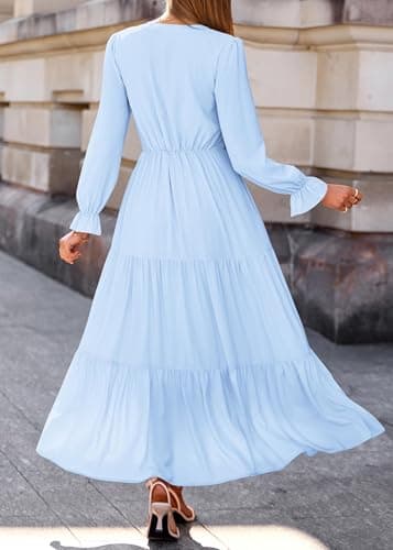 Lazysmile Long Sleeve Dress for Women Light Blue - Thumbnail 2
