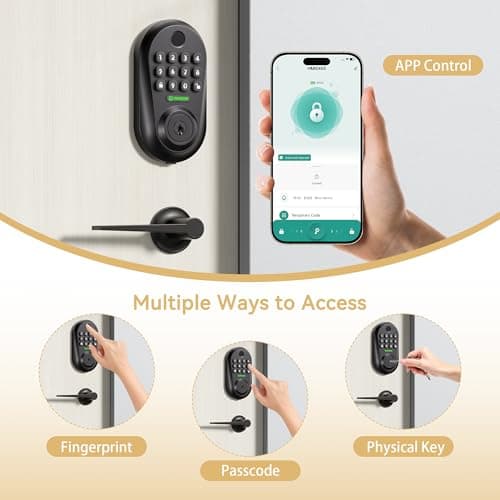 IRONZON Keyless Entry Door Lock Deadbolt with Handles Set Fingerprint Smart Door Lock with Keypad, Digital Auto-Locking Deadbolt, Electronic Entry Lock for Front Door Easy Installation - Thumbnail 2