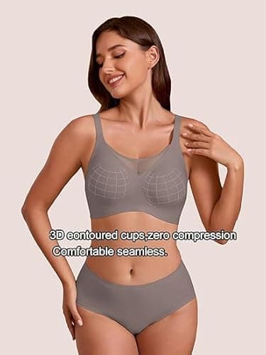 COCOMARTS Jelly Bras for Women No Underwire Push Up V Mesh Seamless Comfort Tshirt Bra Supportive Lift Bralette Everyday Bra Coffee X-Large - Thumbnail 3