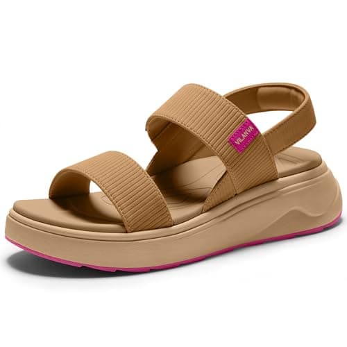 Vilanva Women's platform sandals Comfortable Cushioned Walking Shoes with Soft Insole Backstrap Casual Open Toe Summer Sandals Camel Size 11 - Image 1