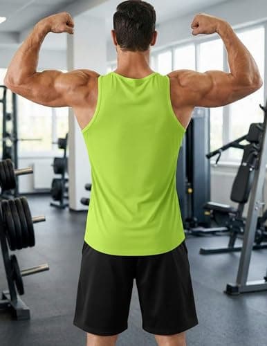 PINSPARK Training Tank Tops Men Athletic Sleeveless Workout Shirts Gym Fitness Bodybuilding Quick Dry Breathable Sports Tee Lemon Green - Thumbnail 5