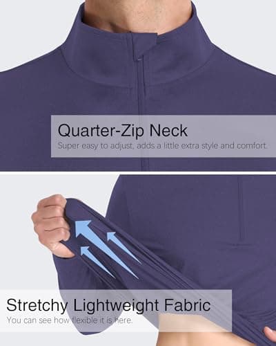 Mens Quarter Zip Pullover Long Sleeve Shirts UPF 50+ Sun Protection Wicking Moisture Quick Dry Lightweight Golf Workout Gym Running Fishing Casual Athletic Tops Purple M - Thumbnail 5