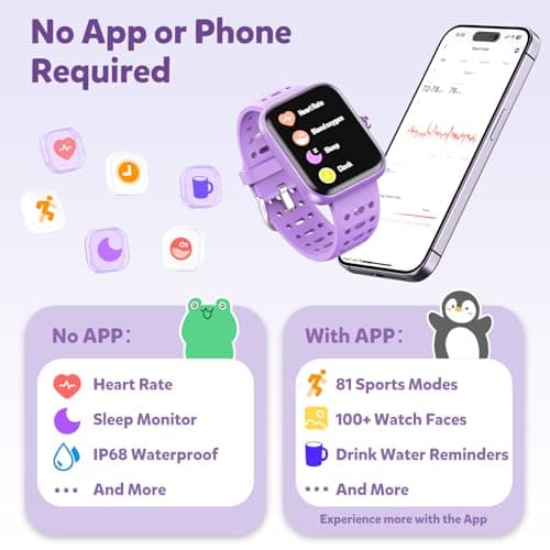 Gydom Smart Watch for Kids No APP No Phone Needed, 1.83" Fitness Tracker Watch with Heart Rate/Sleep Monitor, IP68 Waterproof Pedometer, Step Counter, Puzzle Games for Girls Teens 5-16, 81 Sport Mode - Thumbnail 2