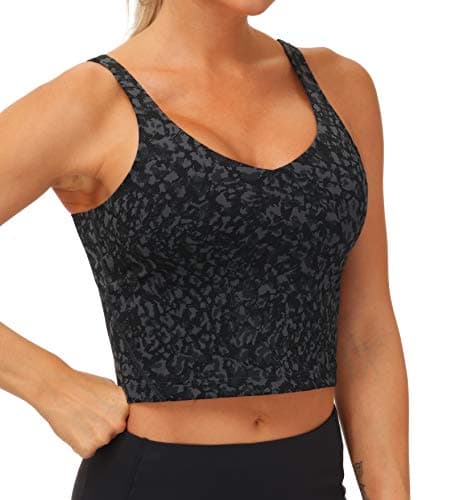 THE GYM PEOPLE Womens Longline Sports Bra Wirefree Padded Medium Support Yoga Bras Gym Running Workout Tank Tops (Graffiti, Medium) - Image 1