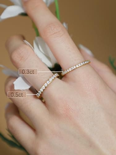 SILVERNANA 0.5ct Moissanite Wedding Band for Women Gold Plated Sterling Silver 2.5MM Width Thick Stackable Half Eternity Ring for Her Size 7 - Thumbnail 5