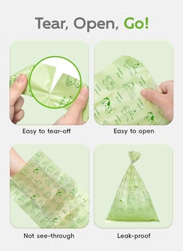 Pikoto Dog Poop Bags Rolls, 320 Count (20 Refills) - 60% Recycled Plastic Unscented - Leak Proof, Extra Thick Waste Bag with Easy-Peel Sticker (Green) - Thumbnail 4