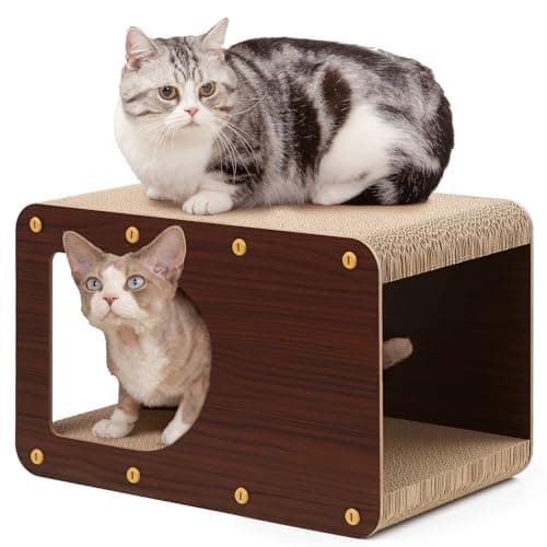 EHEYCIGA Cardboard Cat Scratcher House, 17-Inch Corrugated Cat Scratcher for Indoor Cats, Kitten Scratching Board Pad, Dark Brown - Image 1