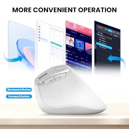 Bnnwa Wireless Vertical Ergonomic Mouse, Multi-Device(Bluetooth + 2.4G Connection), 4 Adjustable DPI, 7 Buttons Computer Mouse for PC, Laptop, Desktop, MacBook - White - Thumbnail 4