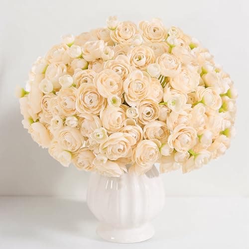 U'Artlines Ranunculus Artificial Flower, 40 Pcs Mini Ranunculus Bulk Flowers for DIY Bouquet Home Office Centerpieces Arrangements Bridal Shower Wedding Decorations Creamy - Image 1