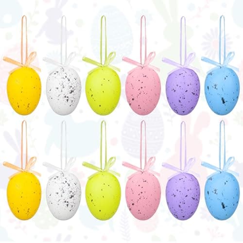 Oeyliz Easter Decorations Easter Eggs Decorations Hanging Ornaments Eggs Hanging Ornaments Tree Ornaments for Decoration 12PCS Hanging Ornaments for Tree Decor Basket Home Party Supplies - Image 1