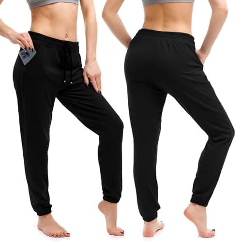 Walifrey Womens Joggers with Pockets, Drawstring Sweatpants Women for Lounging Jogging Gym and Workout Black,1 Pack Black L - Thumbnail 2