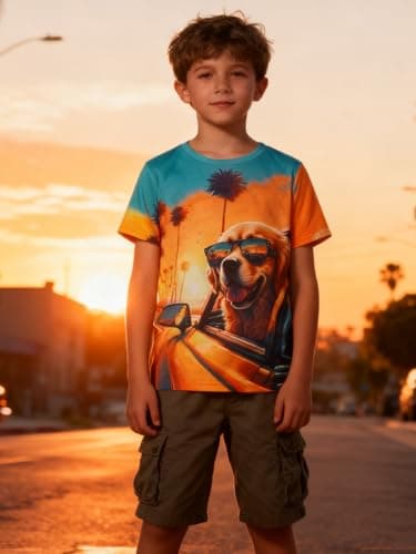 Funnycokid Boys Shirts Size 8 10 Dog Girls T-Shirts Kids Clothes Tops Tees Yellow Graphic Black Animal Print Short Sleeve Cool 8-10 Years - Thumbnail 3