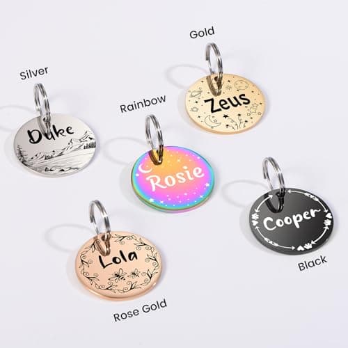YEHANTI Dog Tags Personalized for Pets with Name Pattern Art Design - Engraved with Laser - Stainless Steel Cats Dogs ID Tags - Stylish Dog Collar Accessories (Round) - Thumbnail 2