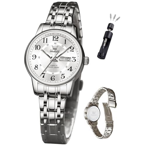 OLEVS Watch Women Silver Watches for Women Luxury Stainless Steel Waterproof Small Wrist Large Face Simple Analog Quartz Womens Watch Easy to Read Silver Arabic Numerals Ladies Watches - Image 1
