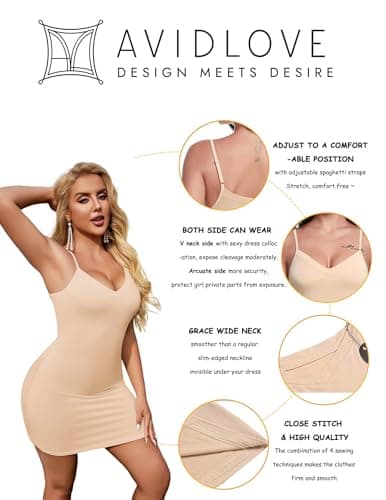 Avidlove Women Modal V Neck Nightwear Sleeveless Straight Dress Mini Full Slips Apricot XL - Thumbnail 5