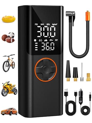 AIRSURE Tire Inflator Portable Air Compressor, 150PSI Cordless Tire Pump with USB Output, 12V DC Car Plug & Dual Power 6000mAh, Fast Inflation Air Pump for Cars, Bikes, Motorcycles and Balls - Image 1
